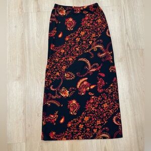 Vintage Y2K black, orange and red paisley maxi skirt Size: M